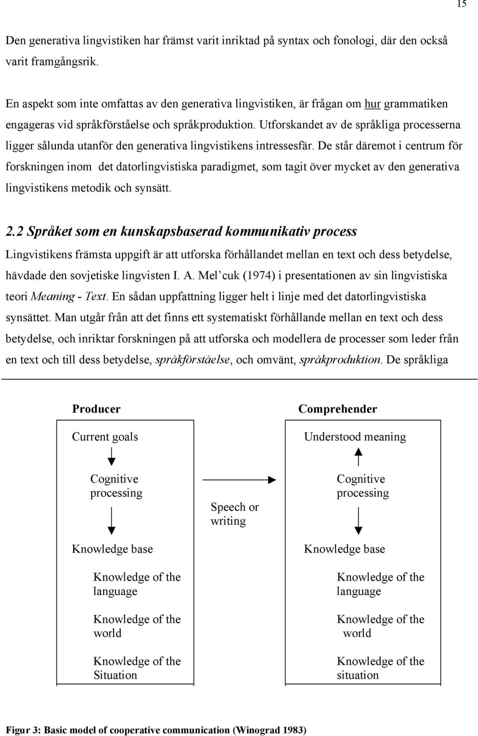 Utforskandet av de språkliga processerna ligger sålunda utanför den generativa lingvistikens intressesfär.