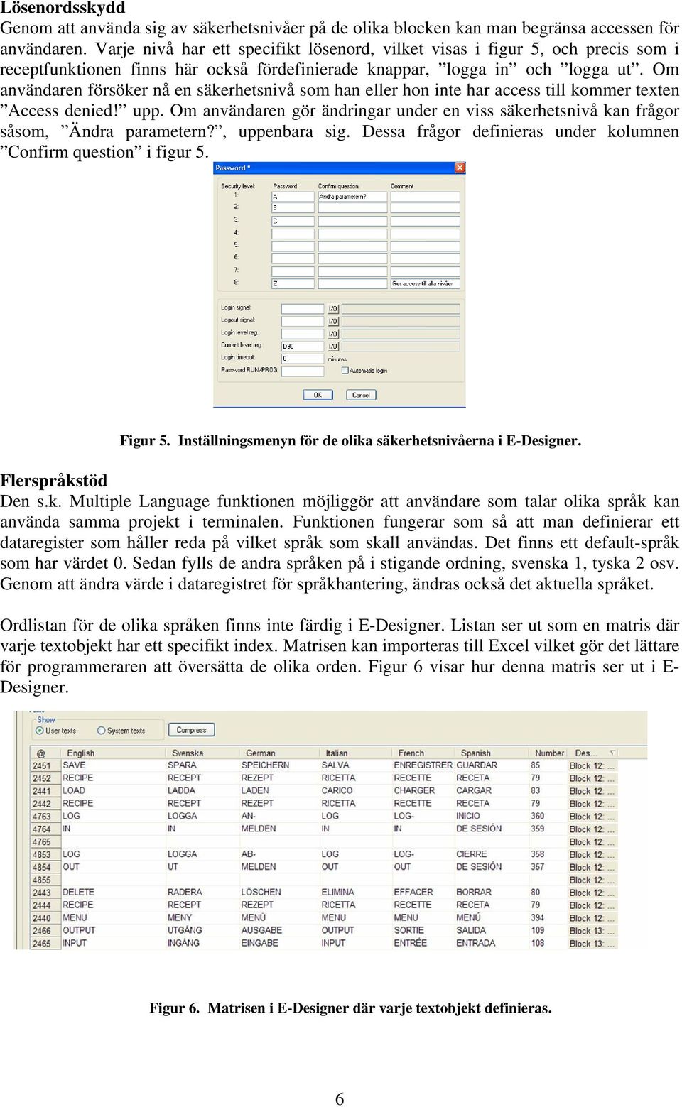 Om användaren försöker nå en säkerhetsnivå som han eller hon inte har access till kommer texten Access denied! upp.