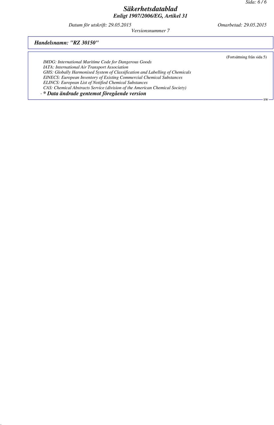 Existing Commercial Chemical Substances ELINCS: European List of Notified Chemical Substances CAS: Chemical