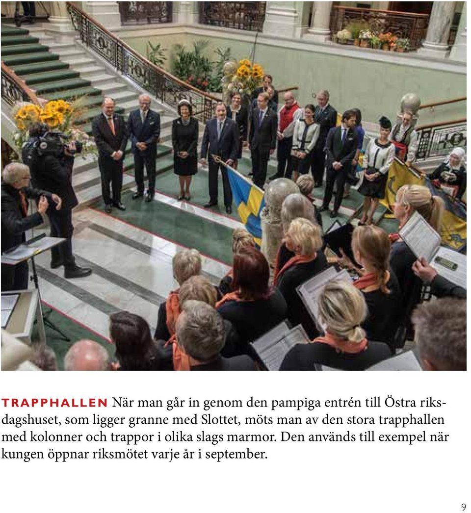 stora trapphallen med kolonner och trappor i olika slags marmor.