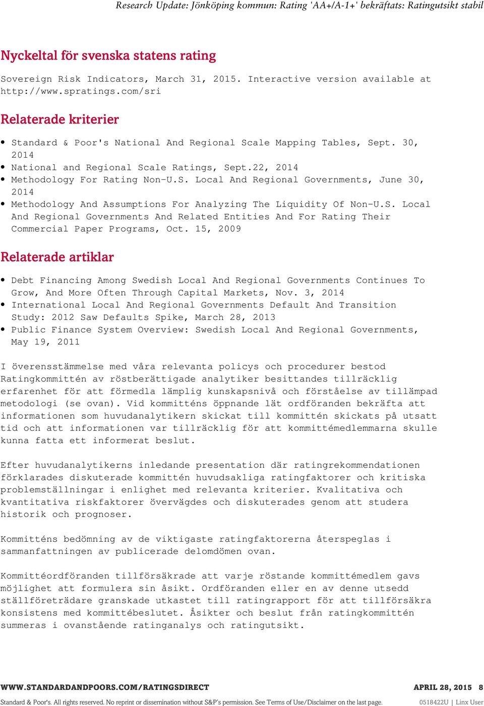 S. Local And Regional Governments And Related Entities And For Rating Their Commercial Paper Programs, Oct.