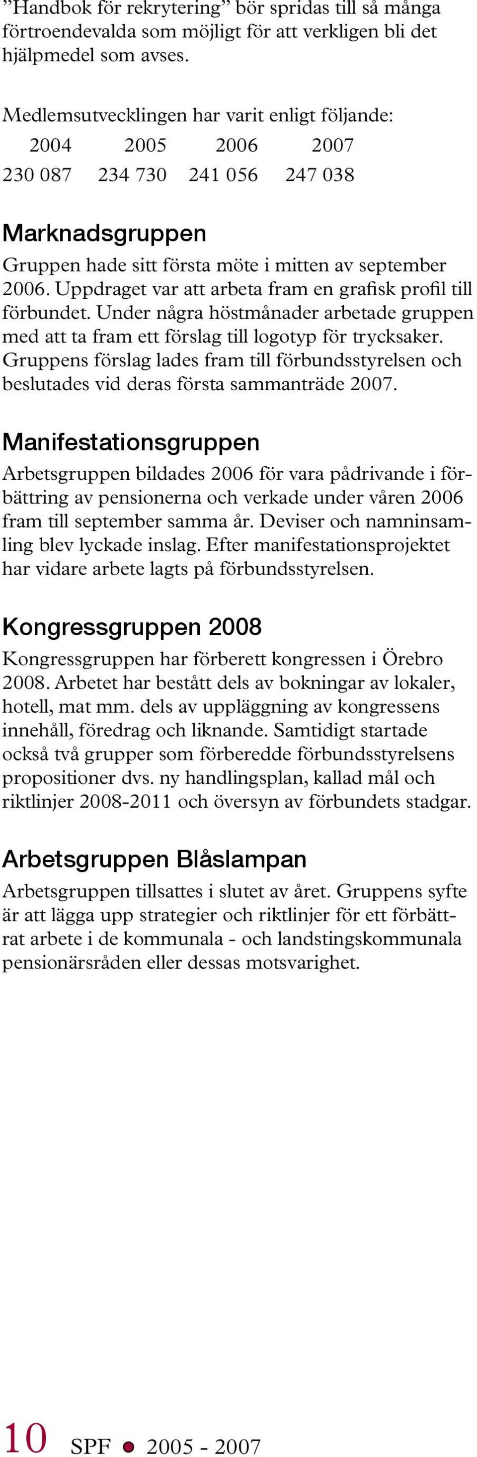 Uppdraget var att arbeta fram en grafisk profil till förbundet. Under några höstmånader arbetade gruppen med att ta fram ett förslag till logotyp för trycksaker.