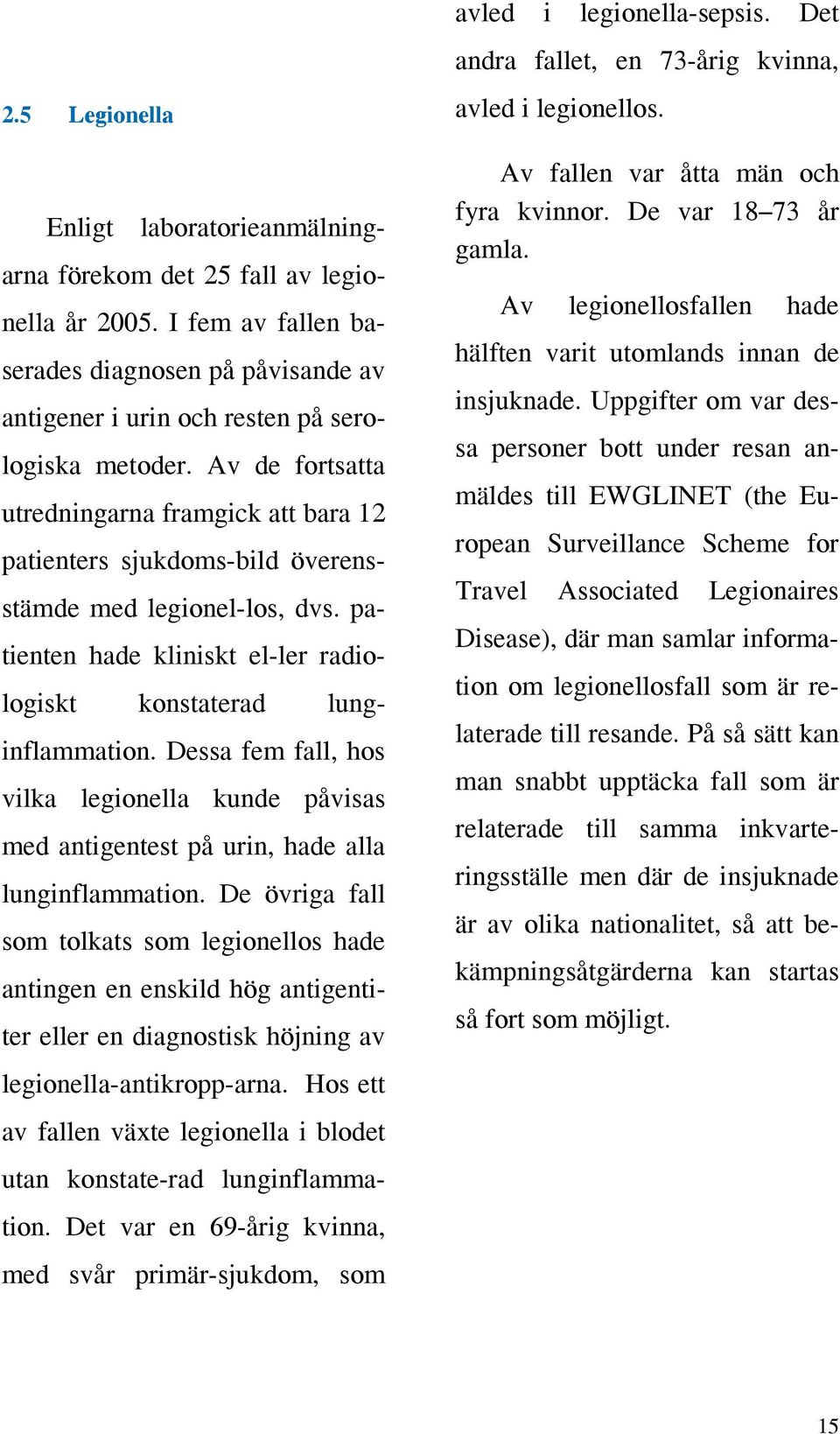 Dessa fem fall, hos vilka legionella kunde påvisas med antigentest på urin, hade alla lunginflammation.