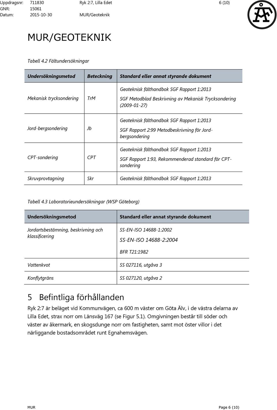 Trycksndering (2009-01-27) Jrd-bergsndering Jb Geteknisk fälthandbk SGF Rapprt 1:2013 SGF Rapprt 2:99 Metdbeskrivning för Jrdbergsndering CPT-sndering CPT Geteknisk fälthandbk SGF Rapprt 1:2013 SGF