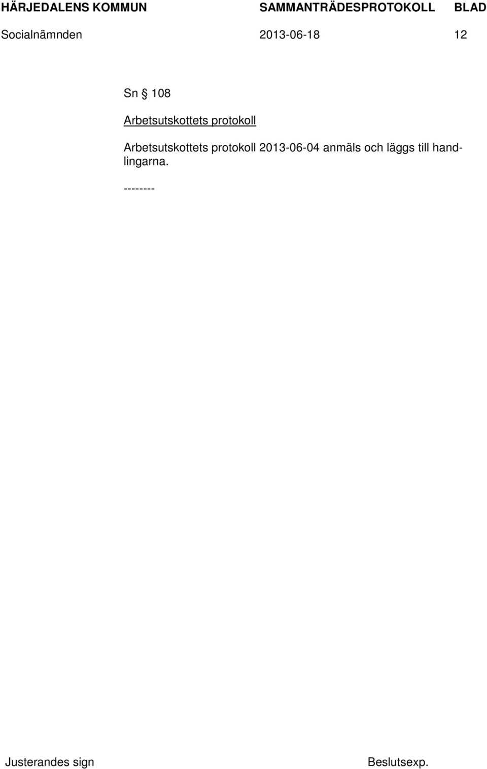 Arbetsutskottets protokoll