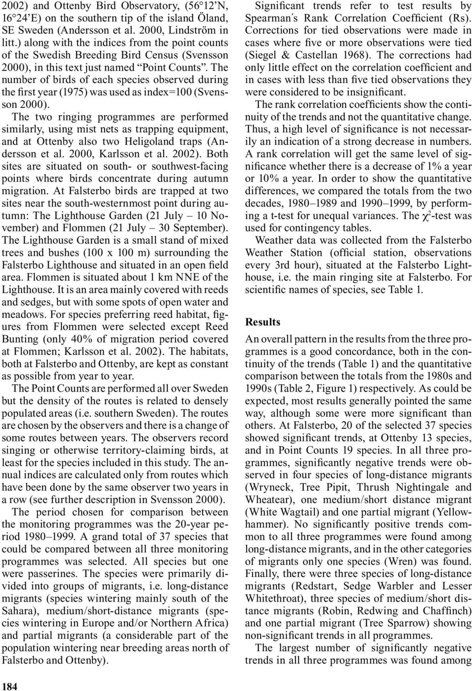 The number of birds of each species observed during the first year (1975) was used as index=100 (Svensson 2000).