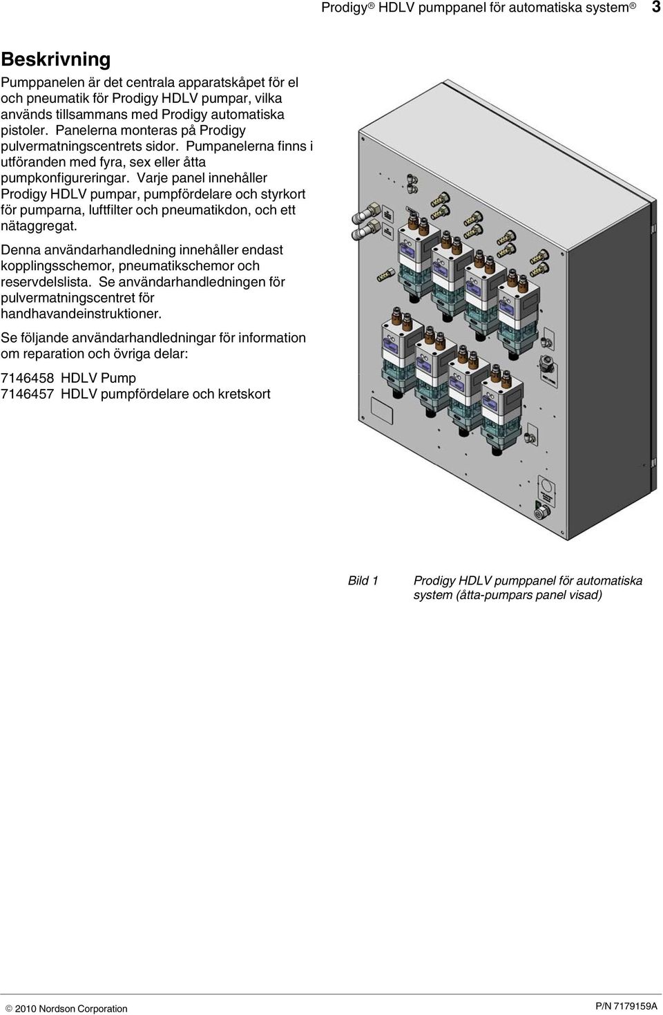 Varje panel innehåller Prodigy HDLV pumpar, pumpfördelare och styrkort för pumparna, luftfilter och pneumatikdon, och ett nätaggregat.