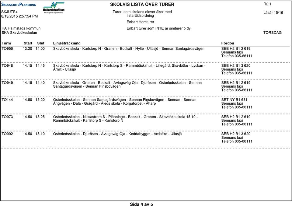 20 Österledsskolan - Sennan - Sennan - Sennan Ängvägen - Dala - Grågård - Åleds skola - Korgatorpet - Ättarp SET NY B1 631 TO973 14.50 15.