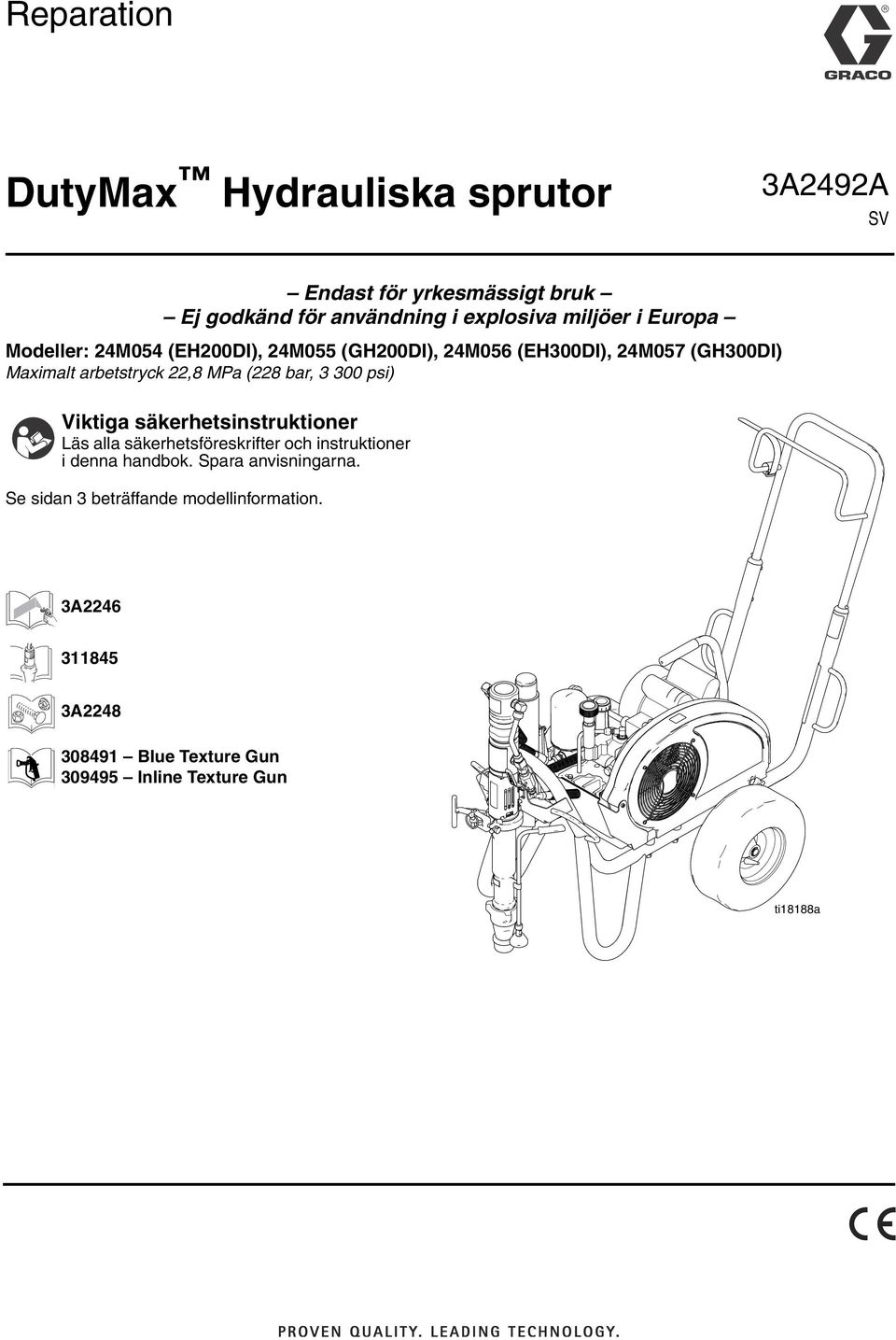 bar, 3 300 psi) Viktiga säkerhetsinstruktioner Läs alla säkerhetsföreskrifter och instruktioner i denna handbok.