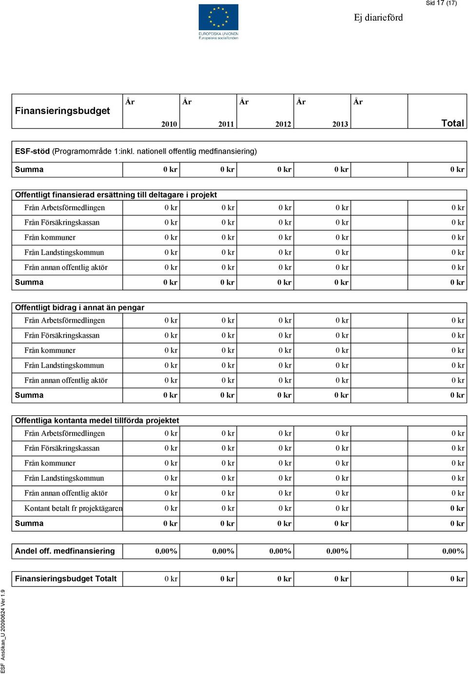 kommuner 0 kr 0 kr 0 kr 0 kr 0 kr Från Landstingskommun 0 kr 0 kr 0 kr 0 kr 0 kr Från annan offentlig aktör 0 kr 0 kr 0 kr 0 kr 0 kr Offentligt bidrag i annat än pengar Från Arbetsförmedlingen 0 kr 0