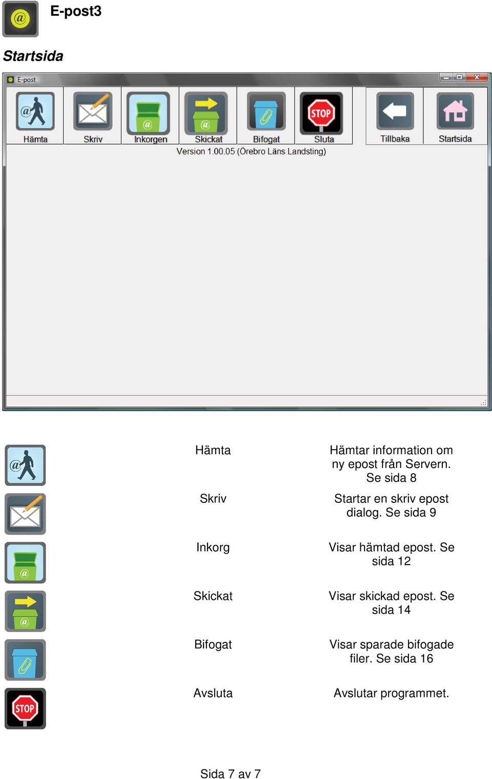 Se sida 9 Visar hämtad epost. Se sida 12 Visar skickad epost.