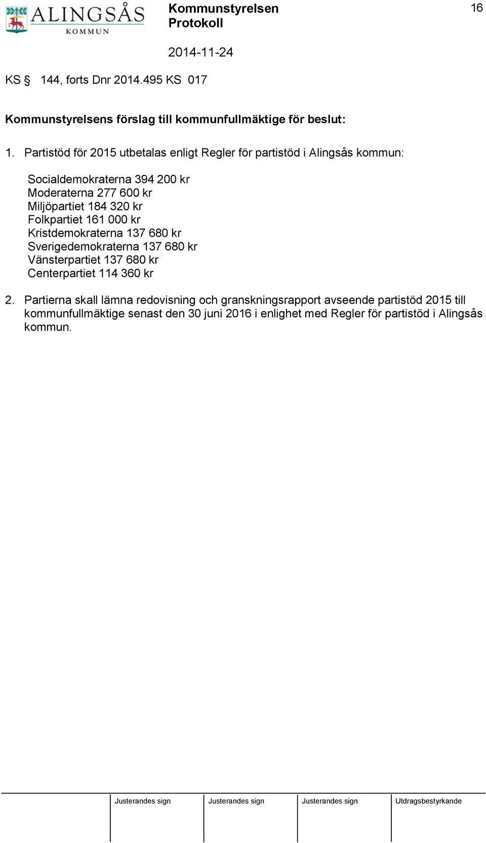 184 320 kr Folkpartiet 161 000 kr Kristdemokraterna 137 680 kr Sverigedemokraterna 137 680 kr Vänsterpartiet 137 680 kr Centerpartiet 114 360