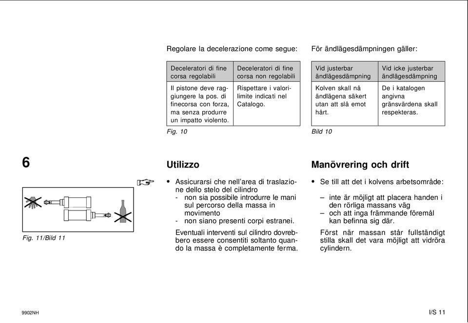 Kolven skall nå ändlägena säkert utan att slå emot hårt. De i katalogen angivna gränsvärdena skall respekteras. Fig. 10 Bild 10 6 Fig.