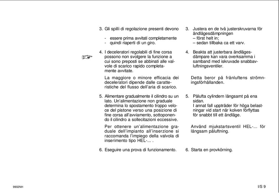 La maggiore o minore efficacia dei deceleratori dipende dalle caratteristiche del flusso dell aria di scarico. 5. Alimentare gradualmente il cilindro su un lato.