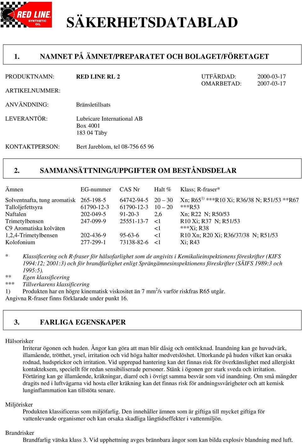 AB Box 4001 183 04 Täby KONTAKTPERSON: Bert Jareblom, tel 08-756 65 96 2.