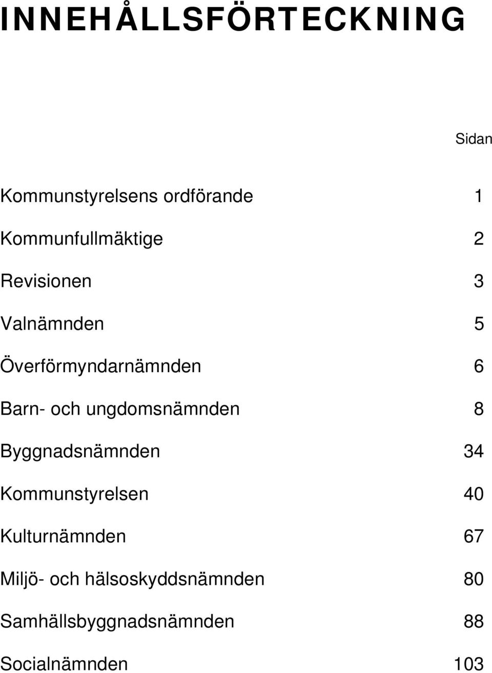 Barn- och ungdomsnämnden 8 Byggnadsnämnden 34 Kommunstyrelsen 40