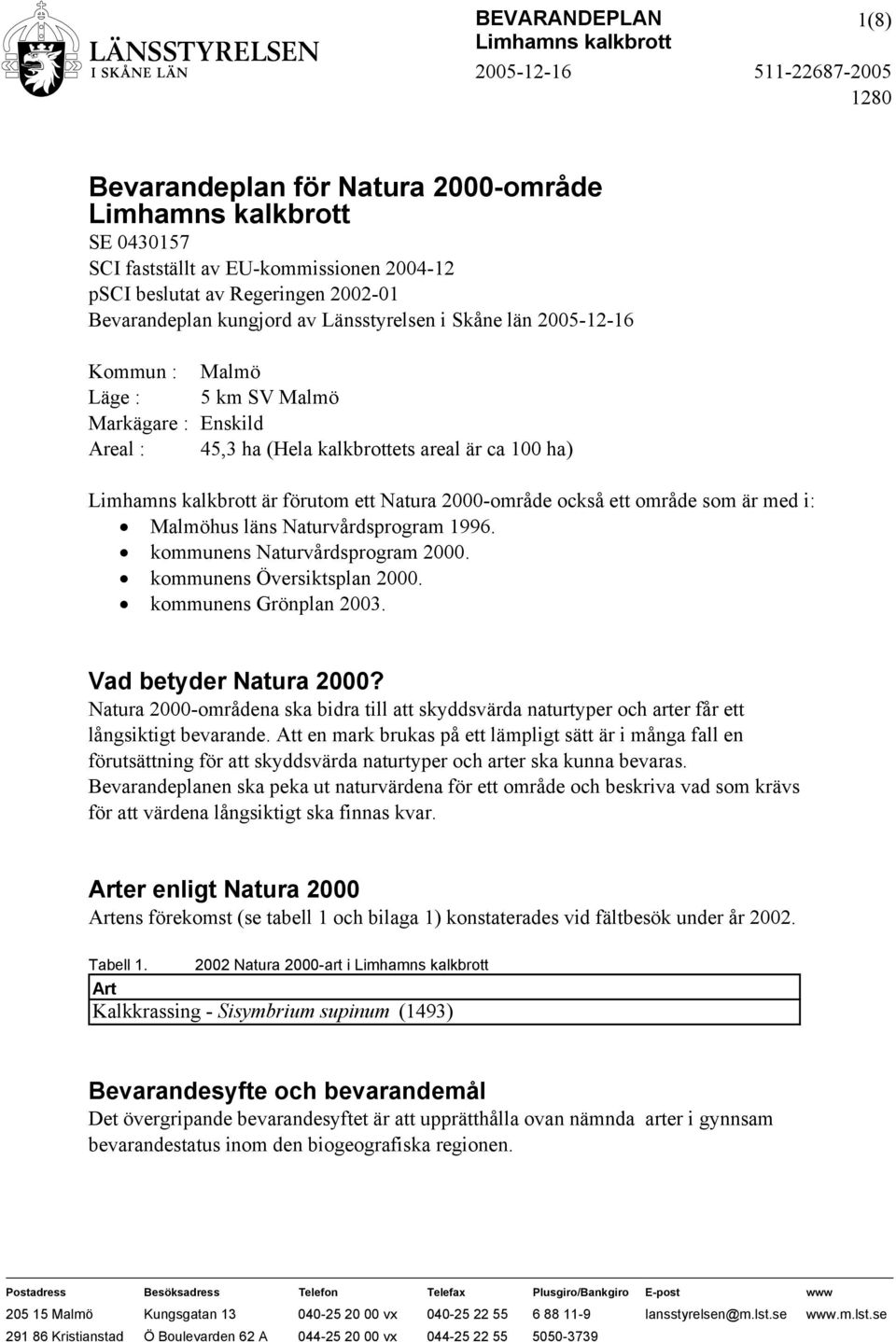 Naturvårdsprogram 1996. kommunens Naturvårdsprogram 2000. kommunens Översiktsplan 2000. kommunens Grönplan 2003. Vad betyder Natura 2000?