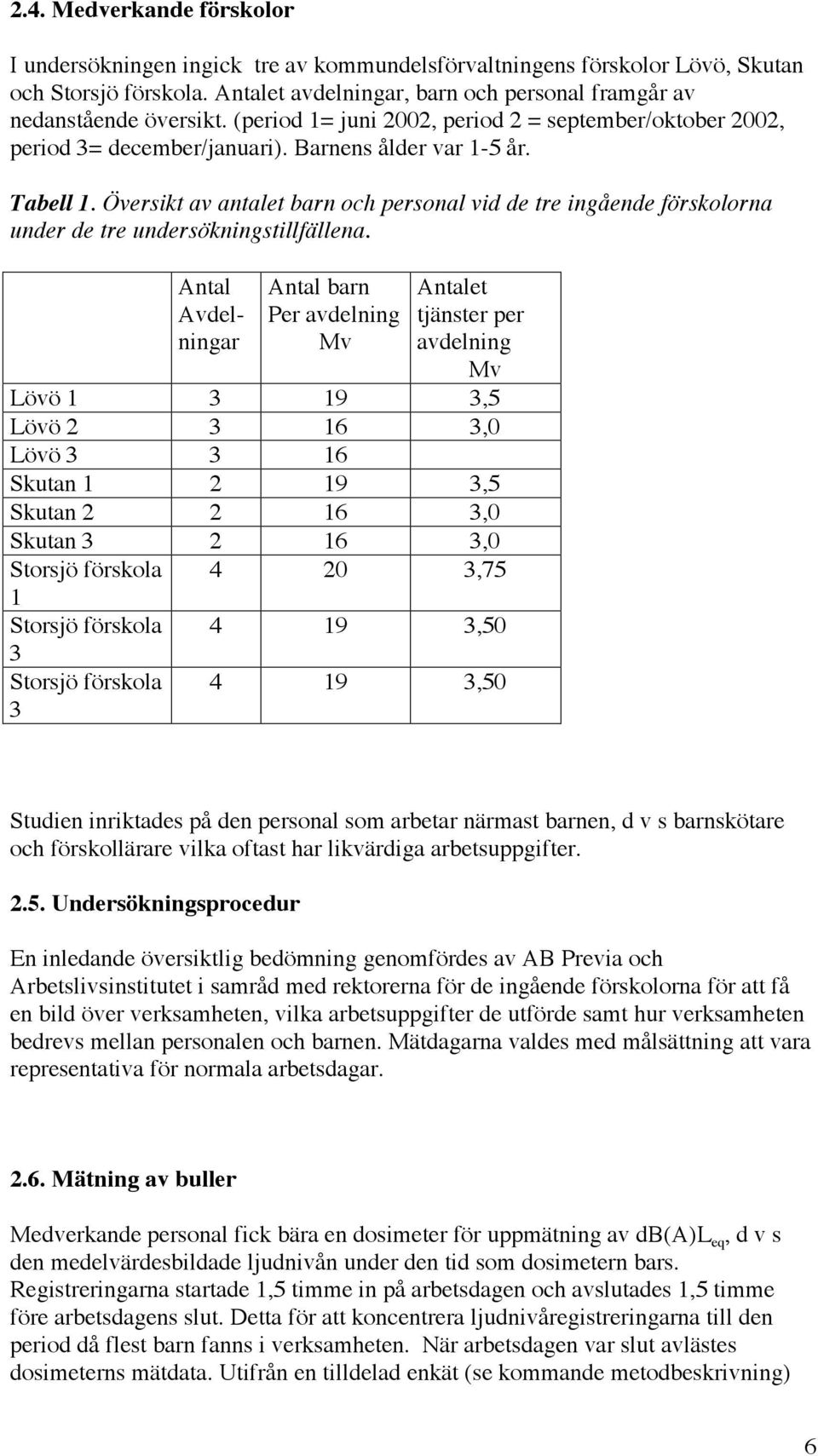 Översikt av antalet barn och personal vid de tre ingående förskolorna under de tre undersökningstillfällena.