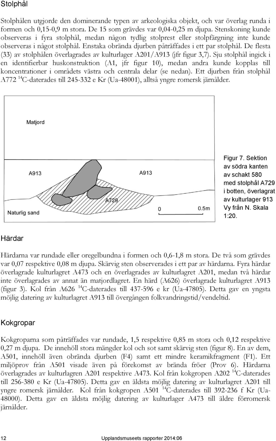 De flesta (33) av stolphålen överlagrades av kulturlager A201/A913 (jfr figur 3,7).