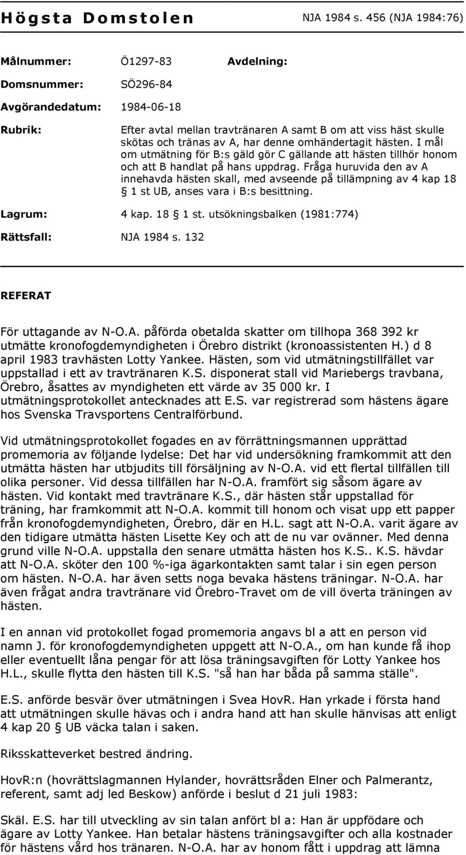 denne omhändertagit hästen. I mål om utmätning för B:s gäld gör C gällande att hästen tillhör honom och att B handlat på hans uppdrag.