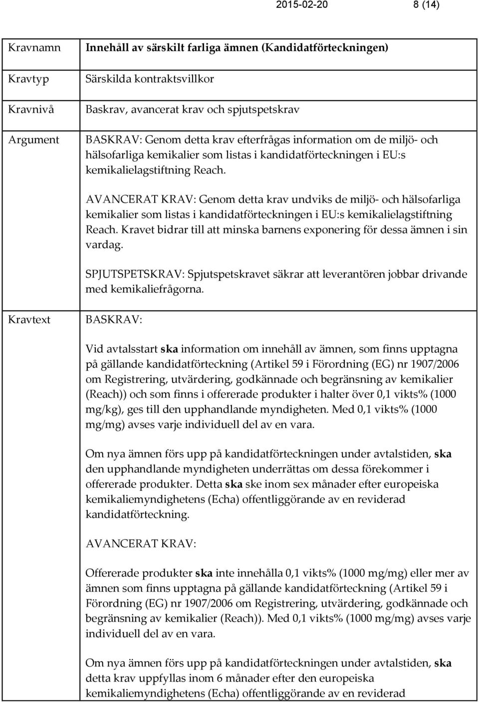 AVANCERAT KRAV: Genom detta krav undviks de miljö- och hälsofarliga kemikalier som listas i kandidatförteckningen i EU:s kemikalielagstiftning Reach.