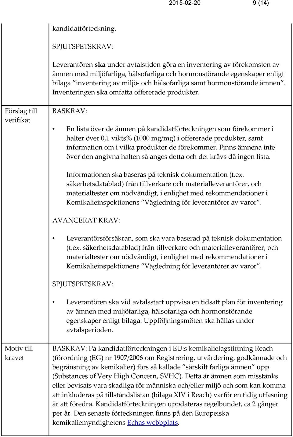 hälsofarliga samt hormonstörande ämnen. Inventeringen ska omfatta offererade produkter.