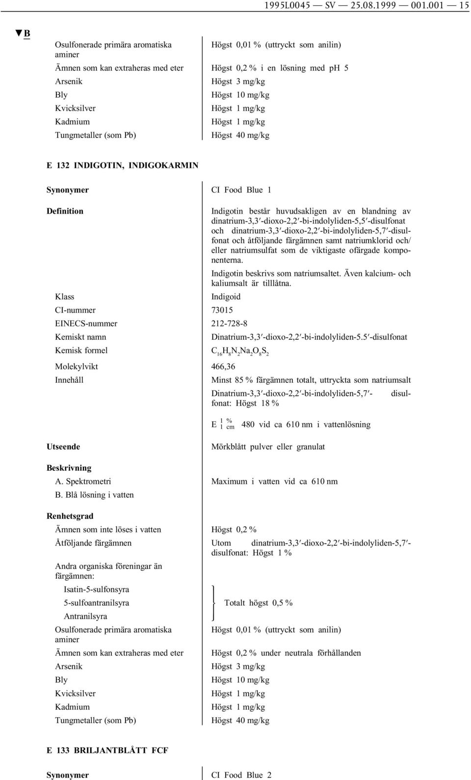 Indigotin består huvudsakligen av en blandning av dinatrium-3,3 -dioxo-2,2 -bi-indolyliden-5,5 -disulfonat och dinatrium-3,3 -dioxo-2,2 -bi-indolyliden-5,7 -disulfonat och åtföljande färgämnen samt