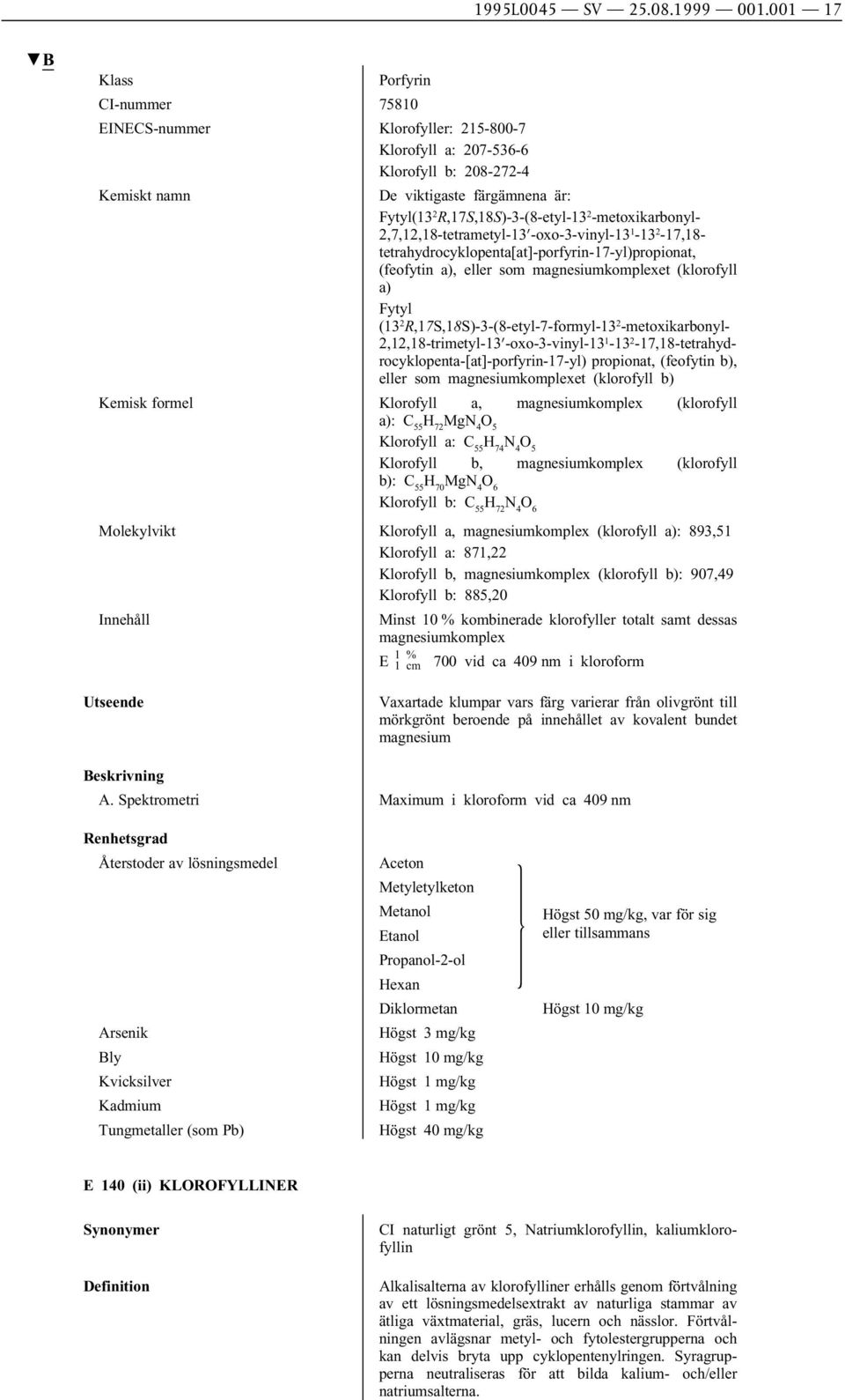 2,7,12,18-tetrametyl-13 -oxo-3-vinyl-13 1-13 2-17,18- tetrahydrocyklopenta[at]-porfyrin-17-yl)propionat, (feofytin a), eller som magnesiumkomplexet (klorofyll a) Fytyl (13 2