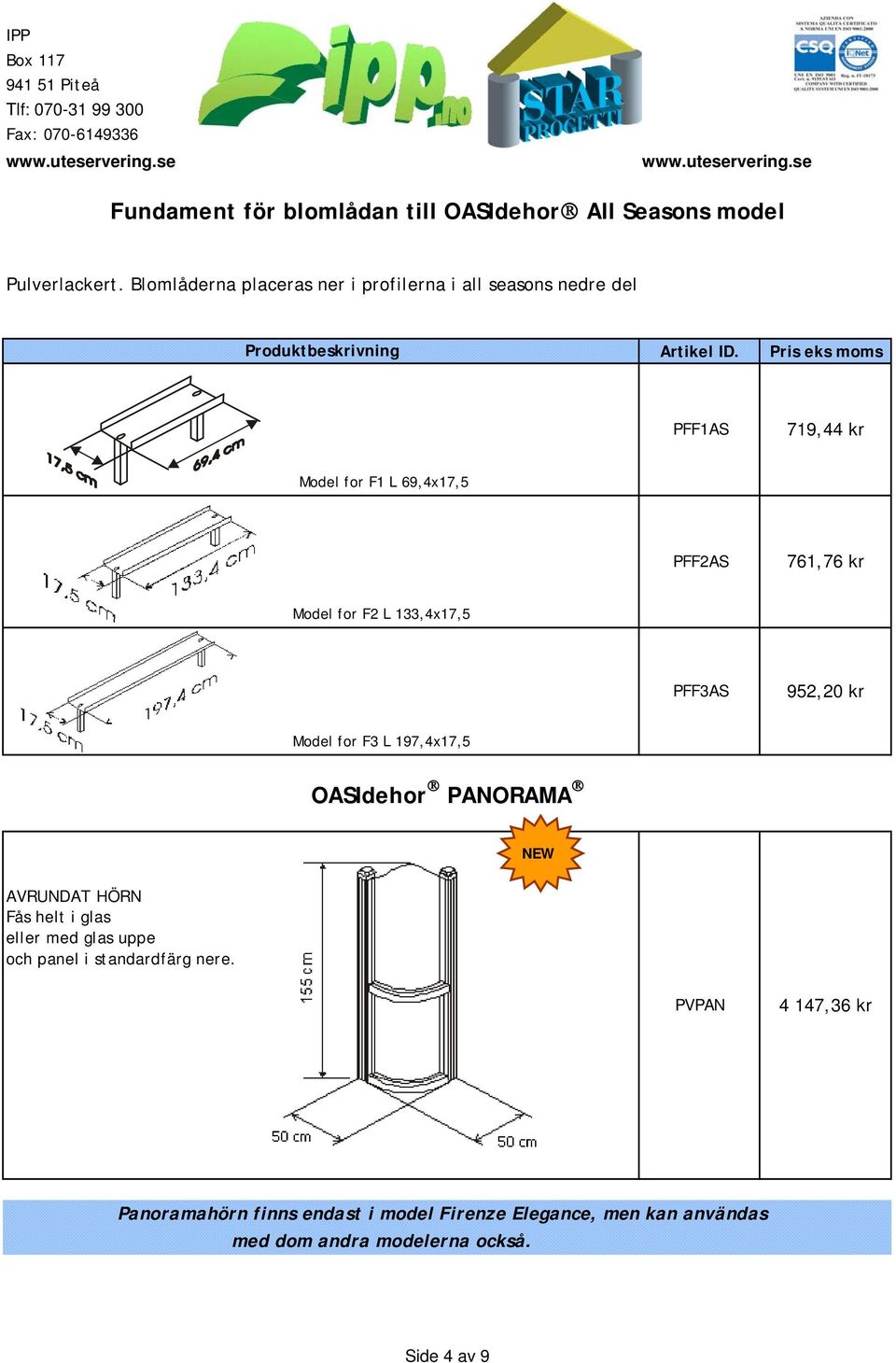 Model for F2 L 133,4x17,5 PFF3AS 952,20 kr Model for F3 L 197,4x17,5 OASIdehor PANORAMA AVRUNDAT HÖRN Fås helt i glas