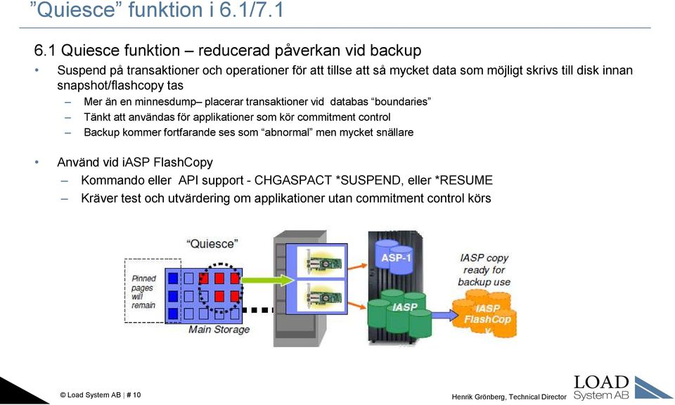 till disk innan snapshot/flashcopy tas Mer än en minnesdump placerar transaktioner vid databas boundaries Tänkt att användas för applikationer som