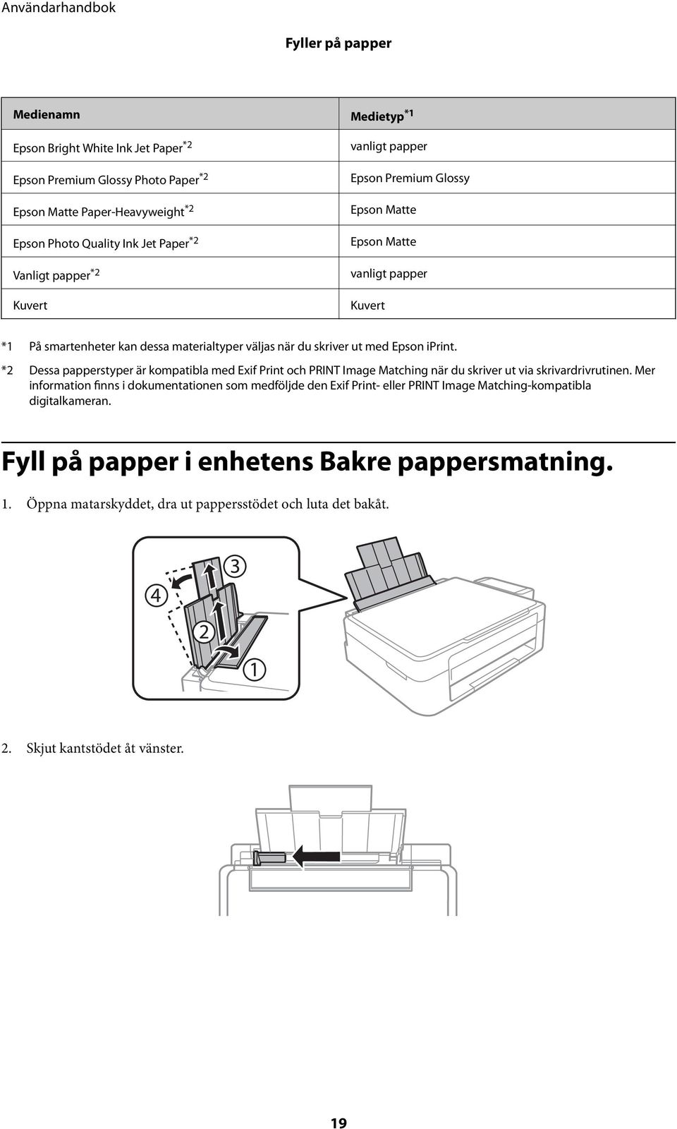 *2 Dessa papperstyper är kompatibla med Exif Print och PRINT Image Matching när du skriver ut via skrivardrivrutinen.