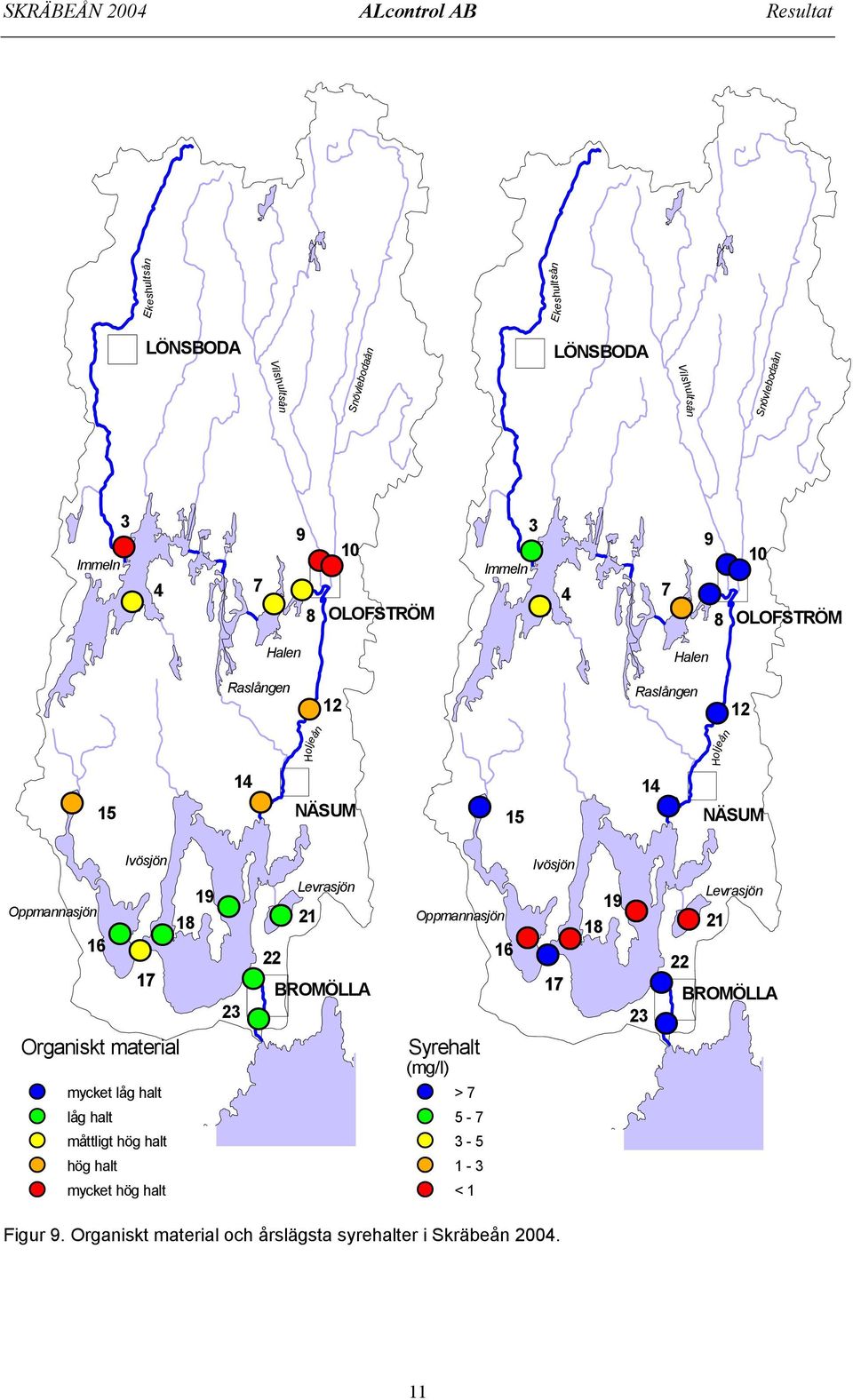 material 16 mycket låg halt låg halt måttligt hög halt hög halt Ivösjön 17 mycket hög halt 18 19 23 22 Levrasjön 21 BROMÖLLA Oppmannasjön