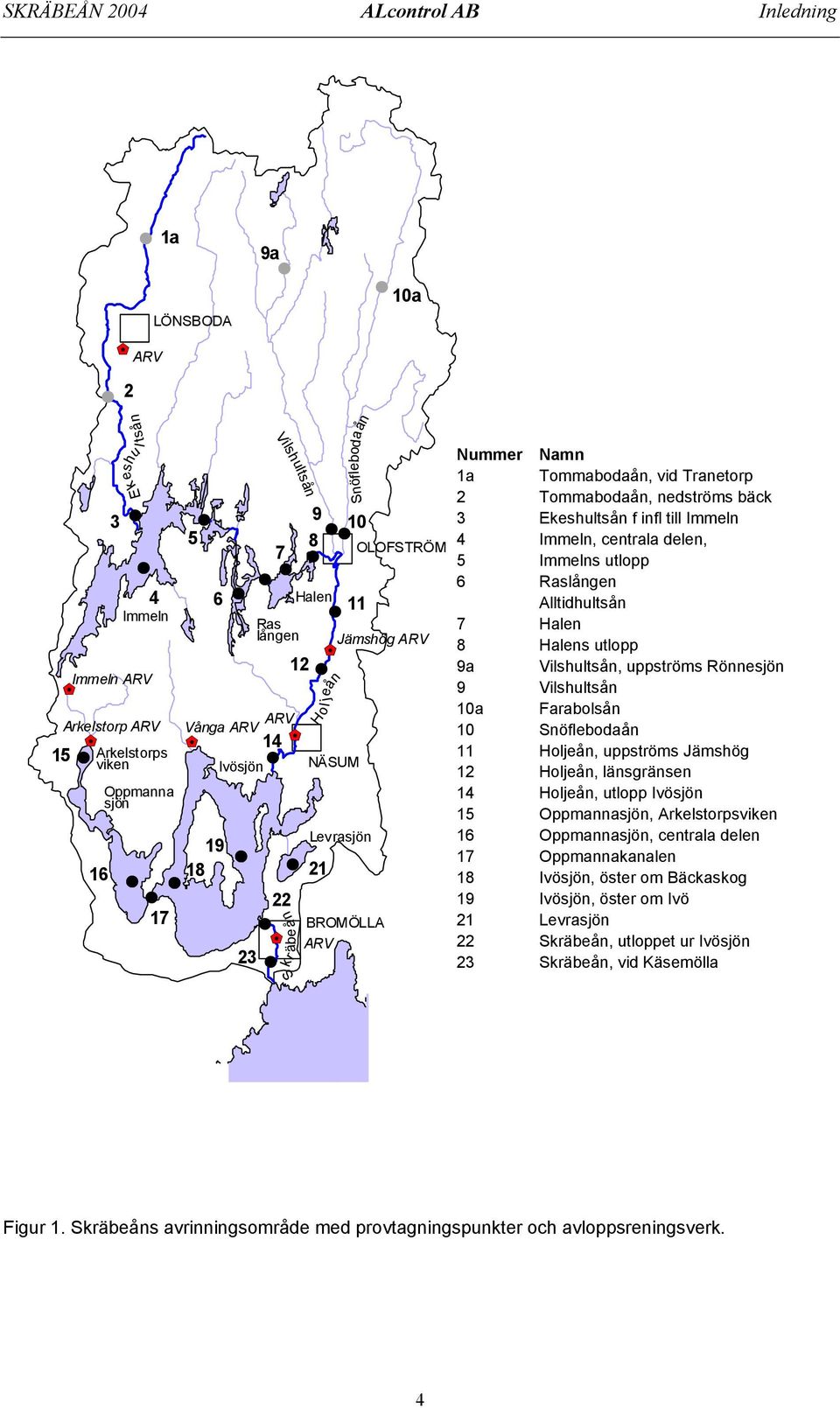 Jämshög ARV &\ 8 Halens utlopp 12 # 9a Vilshultsån, uppströms Rönnesjön Immeln ARV &\ 9 Vilshultsån Arkelstorp ARV Vånga ARV ARV 10a Farabolsån &\ &\ 14 &\ 10 Snöflebodaån 15 # Arkelstorps viken # 11