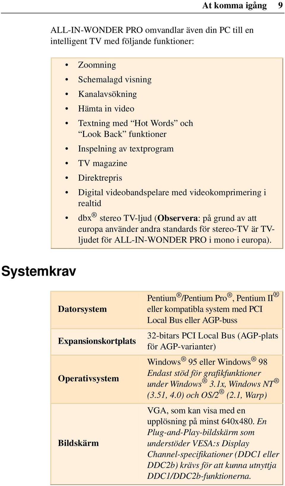 för stereo-tv är TVljudet för ALL-IN-WONDER PRO i mono i europa).