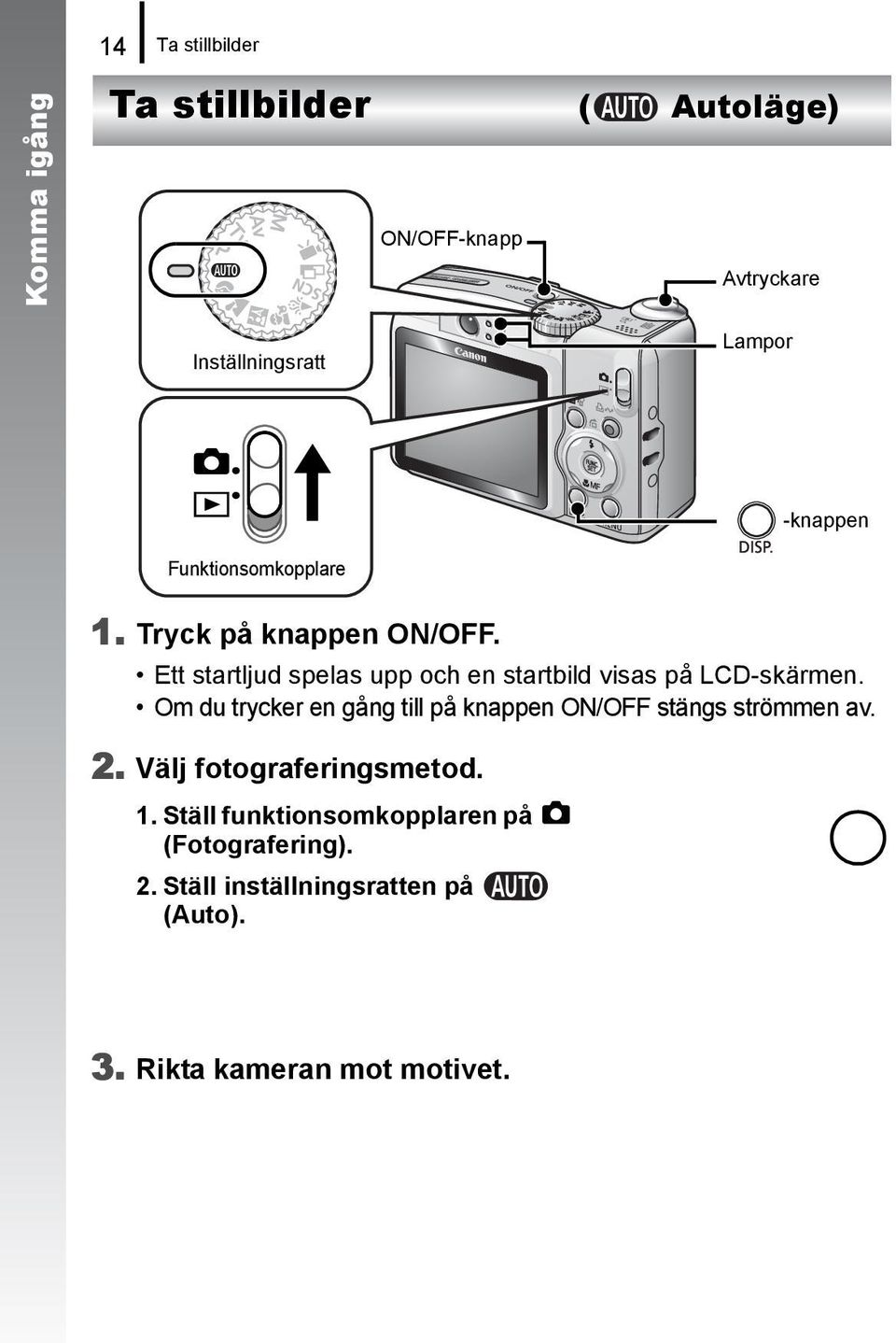 Ett startljud spelas upp och en startbild visas på LCD-skärmen.