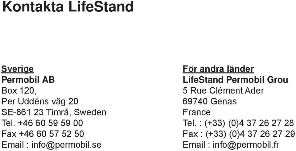 se För andra länder LifeStand Permobil Grou 5 Rue Clément Ader 69740 Genas