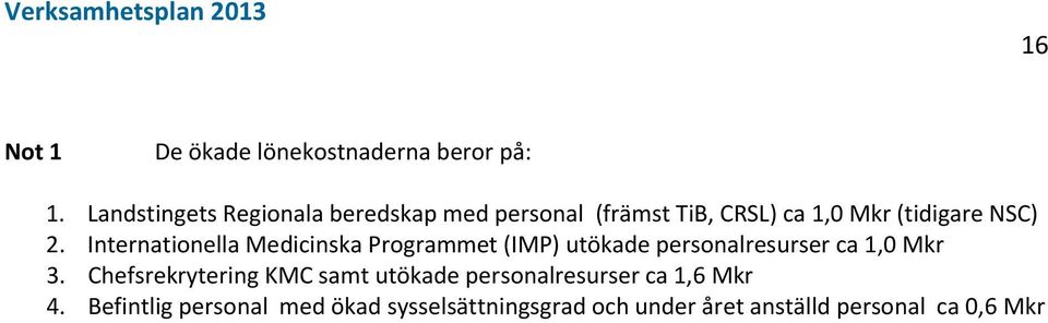 Internationella Medicinska Programmet (IMP) utökade personalresurser ca 1,0 Mkr 3.