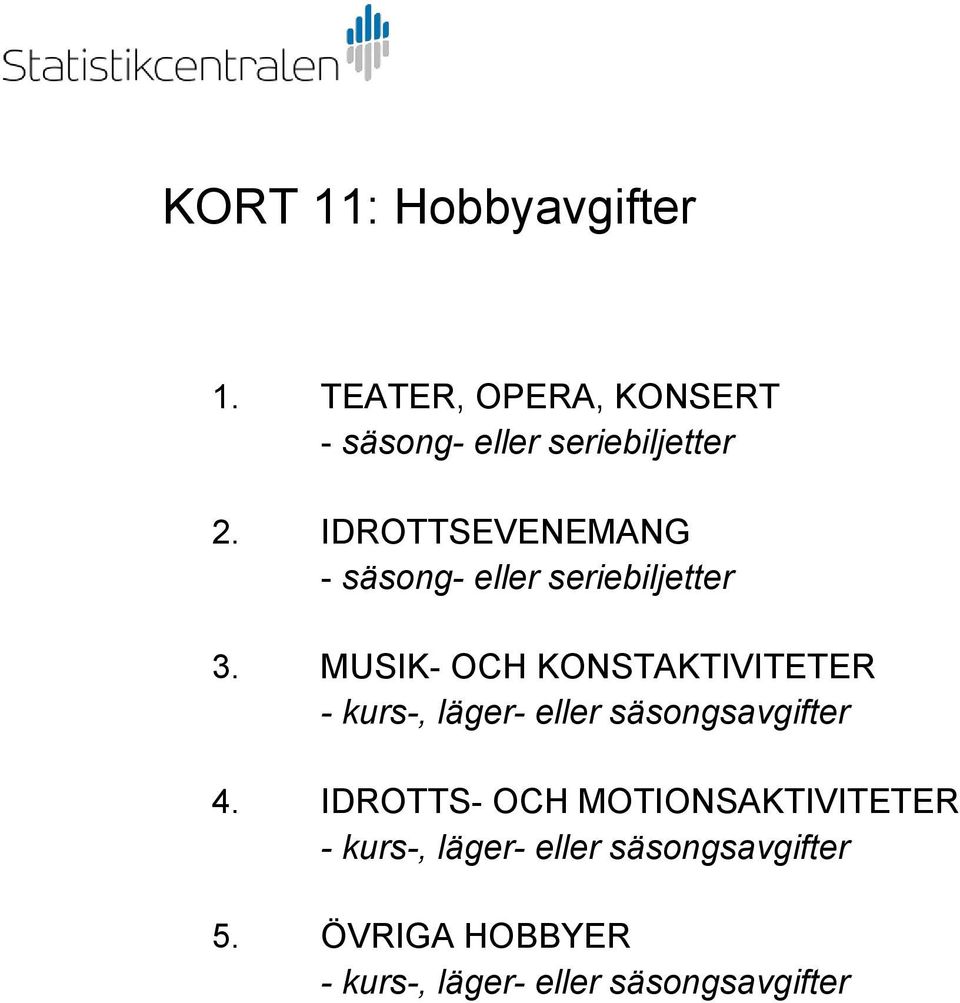 MUSIK- OCH KONSTAKTIVITETER - kurs-, läger- eller säsongsavgifter 4.