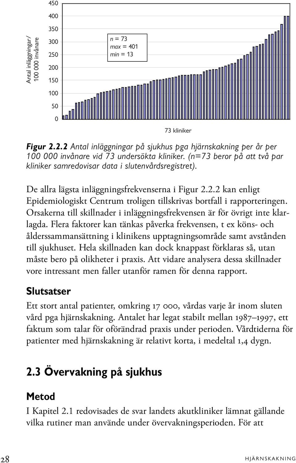 2.2 kan enligt Epidemiologiskt Centrum troligen tillskrivas bortfall i rapporteringen. Orsakerna till skillnader i inläggningsfrekvensen är för övrigt inte klarlagda.