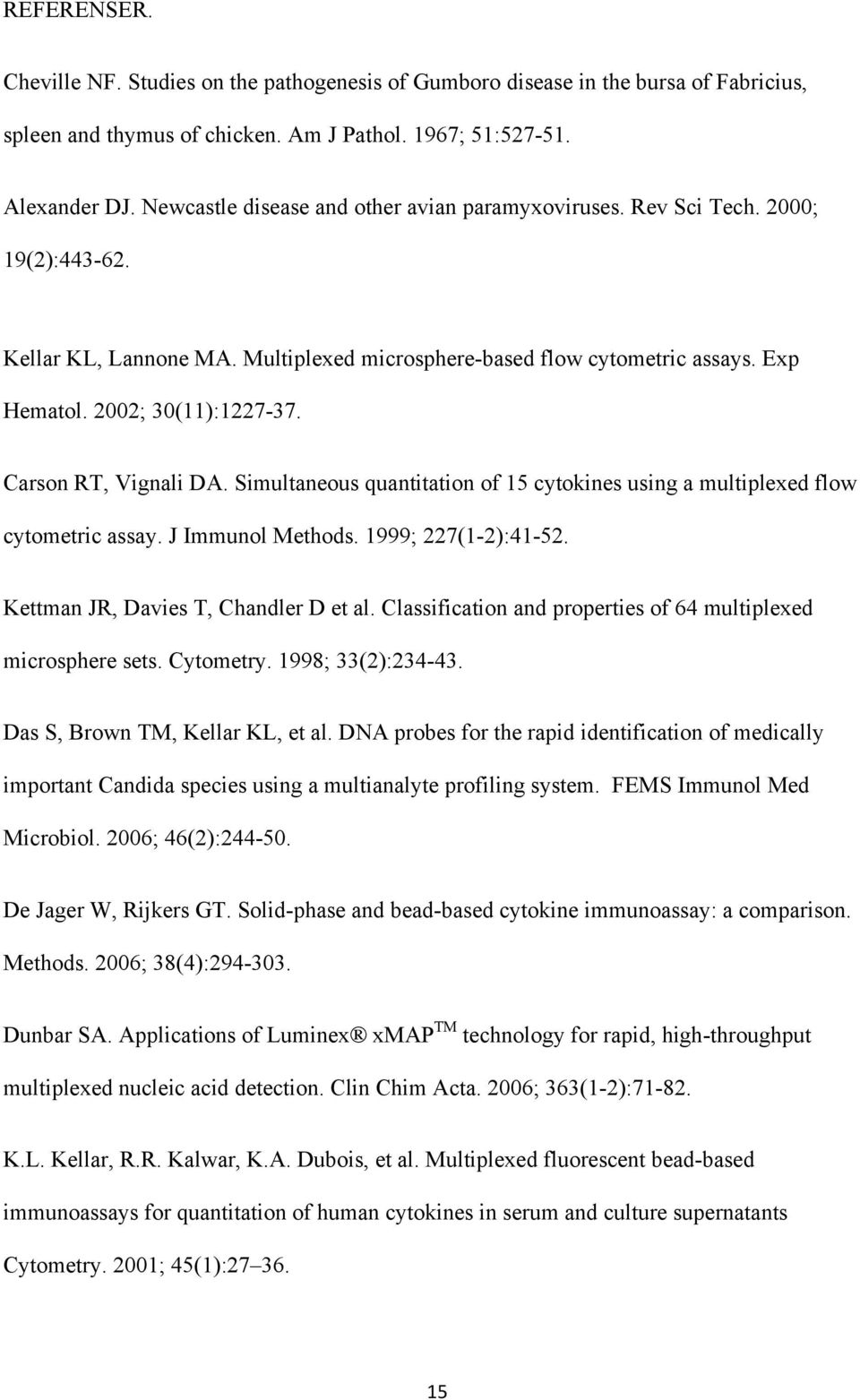 Carson RT, Vignali DA. Simultaneous quantitation of 15 cytokines using a multiplexed flow cytometric assay. J Immunol Methods. 1999; 227(1-2):41-52. Kettman JR, Davies T, Chandler D et al.