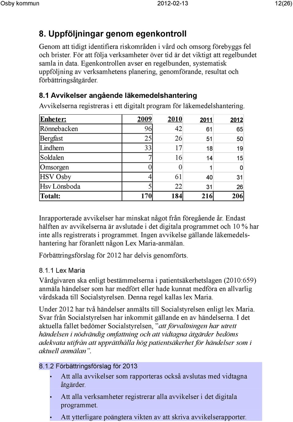 Egenkontrollen avser en regelbunden, systematisk uppföljning av verksamhetens planering, genomförande, resultat och förbättringsåtgärder. 8.