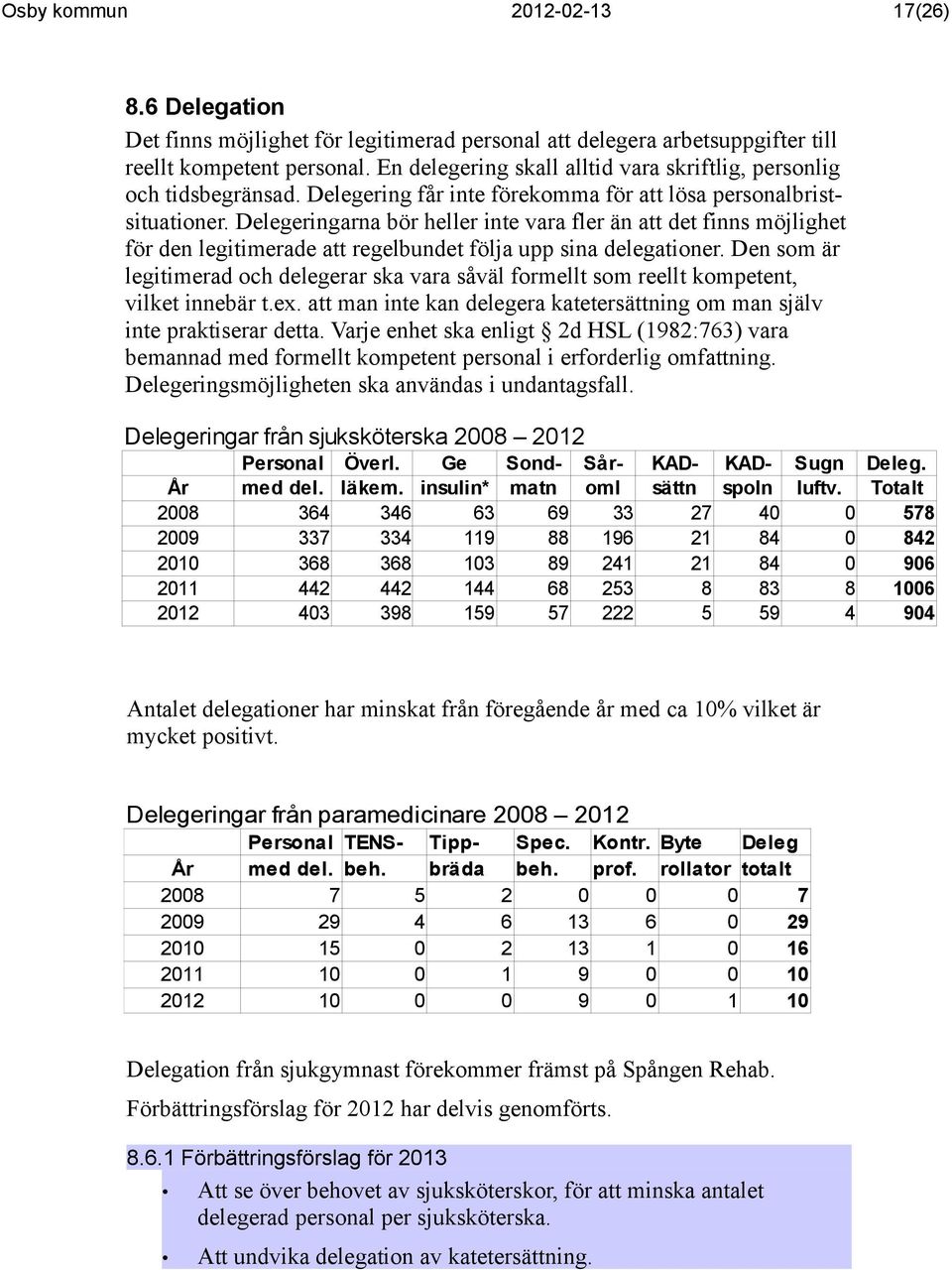 Delegeringarna bör heller inte vara fler än att det finns möjlighet för den legitimerade att regelbundet följa upp sina delegationer.