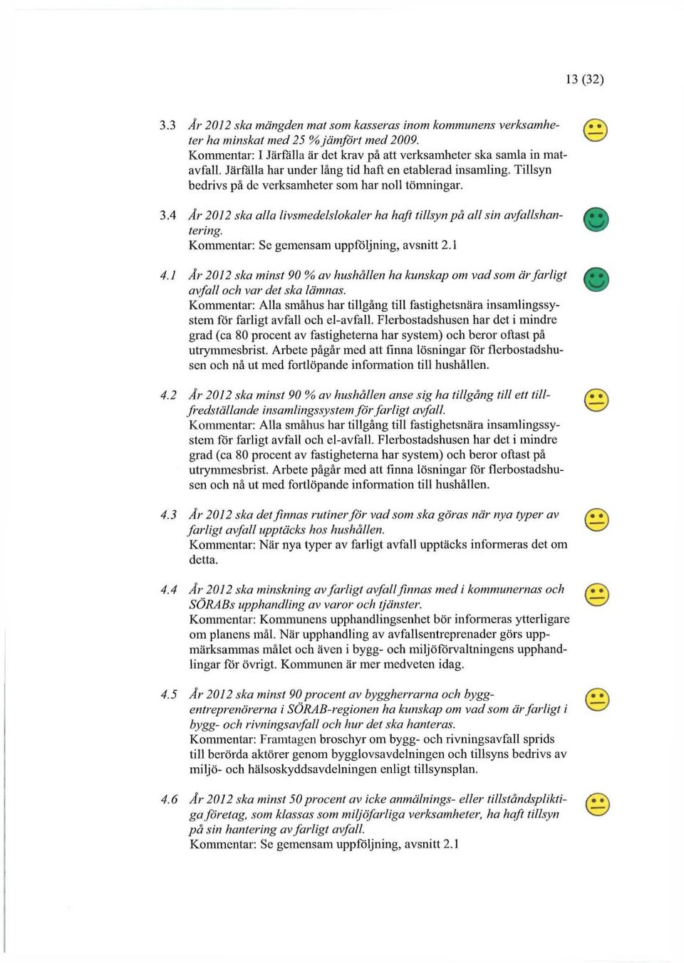 4.1 År 2012 ska minst 90 % av hushållen ha kunskap om vad som är farligt avfall och var det ska lämnas. Alla småhus har tillgång till fastighetsnära insamlingssystem för farligt avfall och el-avfall.