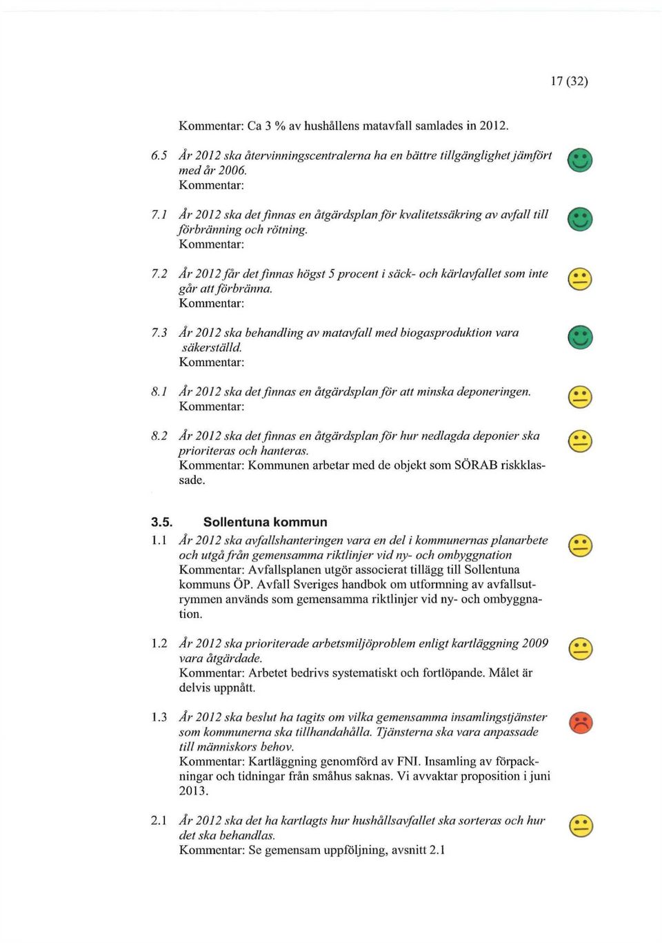 8.1 År 2012 ska det finnas en åtgärdsplan för att minska deponeringen. 8.2 År 2012 ska det finnas en åtgärdsplan för hur nedlagda deponier ska prioriteras och hanteras.