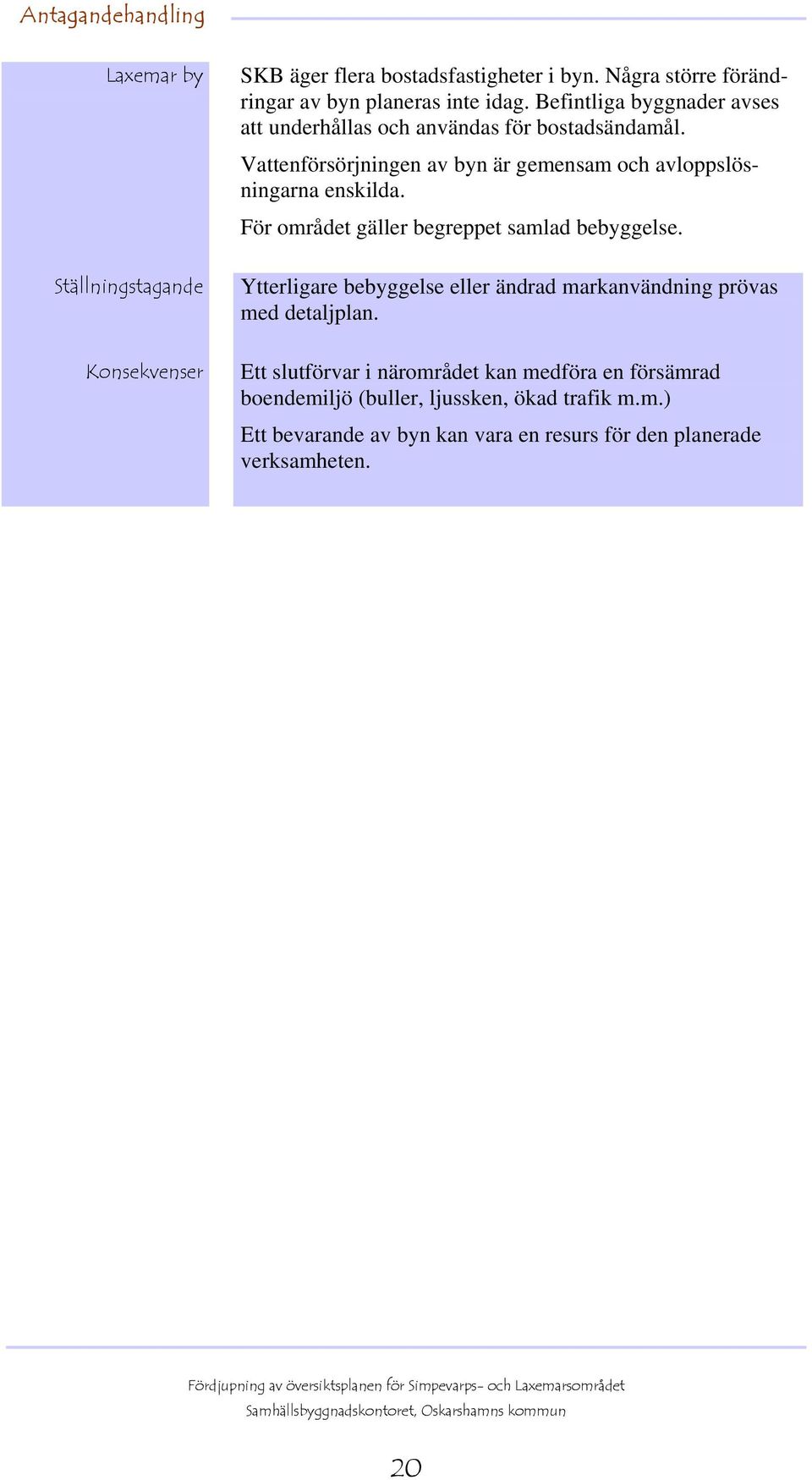 Vattenförsörjningen av byn är gemensam och avloppslösningarna enskilda. För området gäller begreppet samlad bebyggelse.