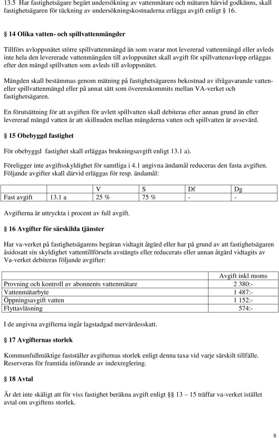 skall avgift för spillvattenavlopp erläggas efter den mängd spillvatten som avleds till avloppsnätet.