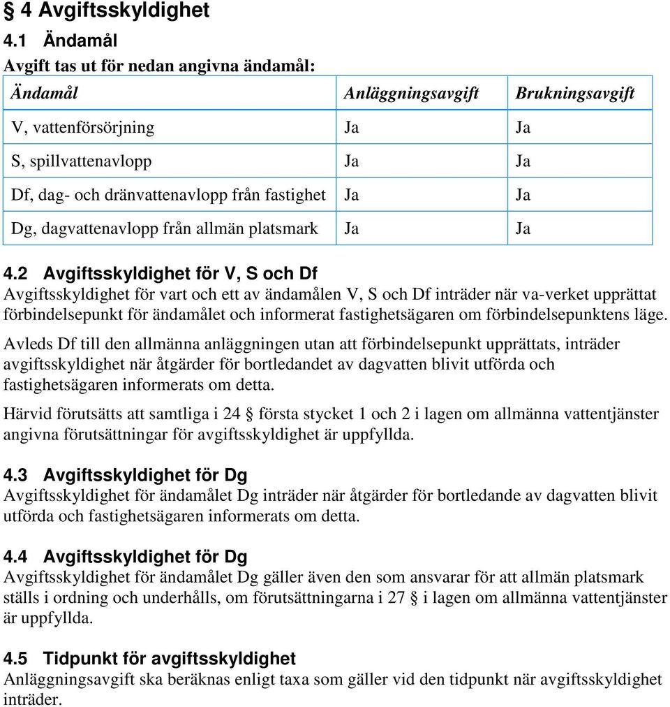 Dg, dagvattenavlopp från allmän platsmark Ja Ja 4.