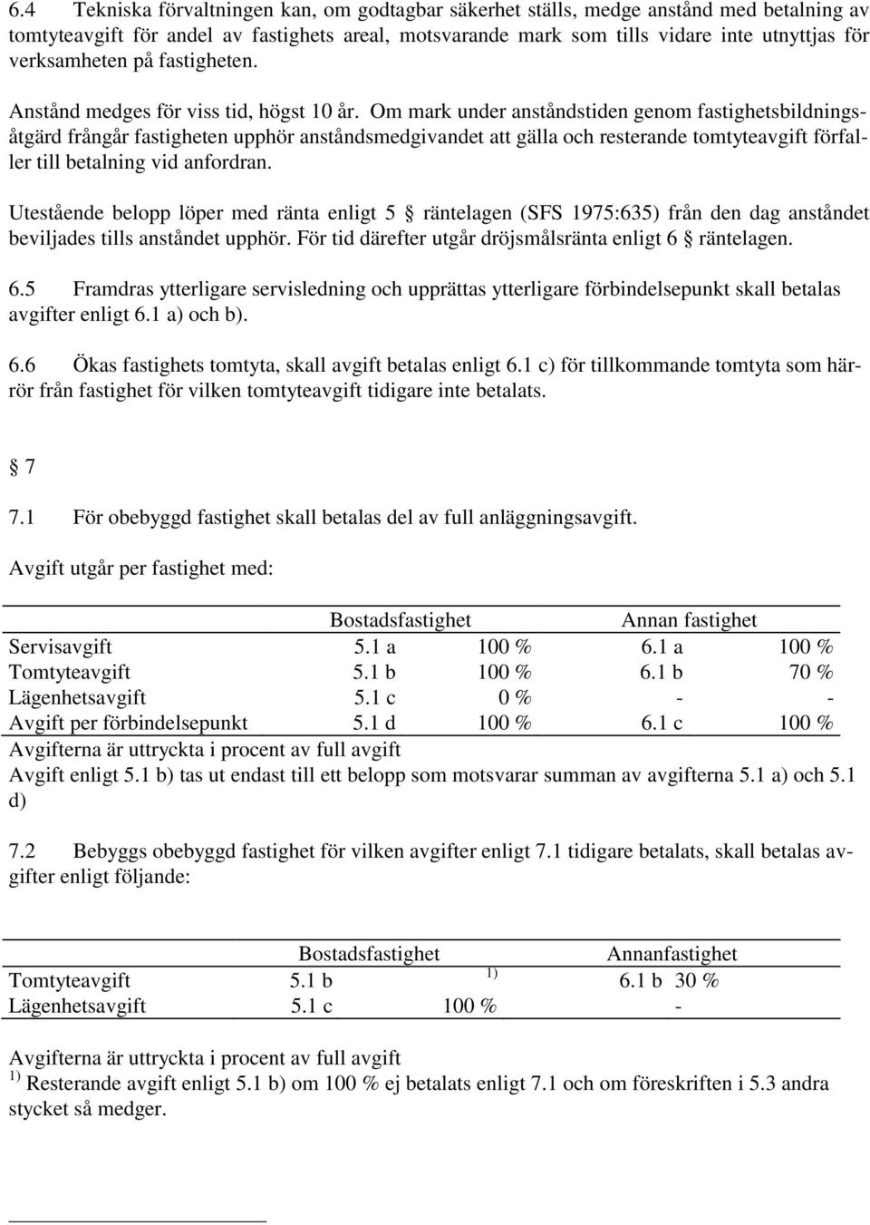 Om mark under anståndstiden genom fastighetsbildningsåtgärd frångår fastigheten upphör anståndsmedgivandet att gälla och resterande tomtyteavgift förfaller till betalning vid anfordran.