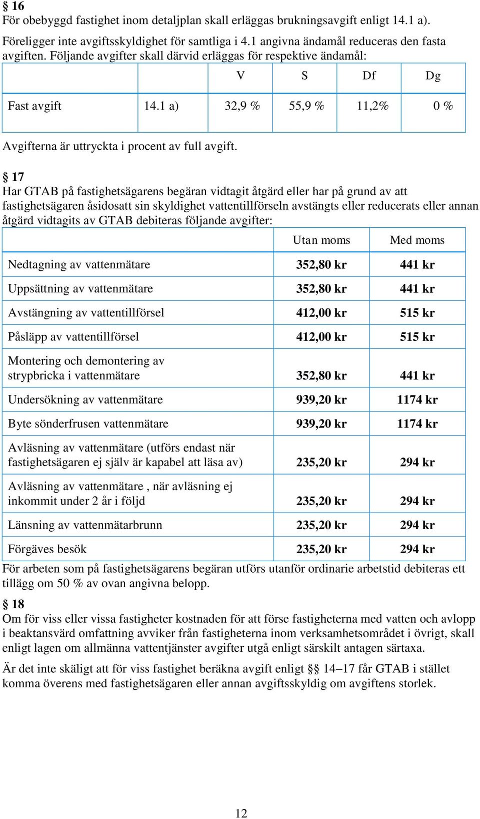 17 Har GTAB på fastighetsägarens begäran vidtagit åtgärd eller har på grund av att fastighetsägaren åsidosatt sin skyldighet vattentillförseln avstängts eller reducerats eller annan åtgärd vidtagits