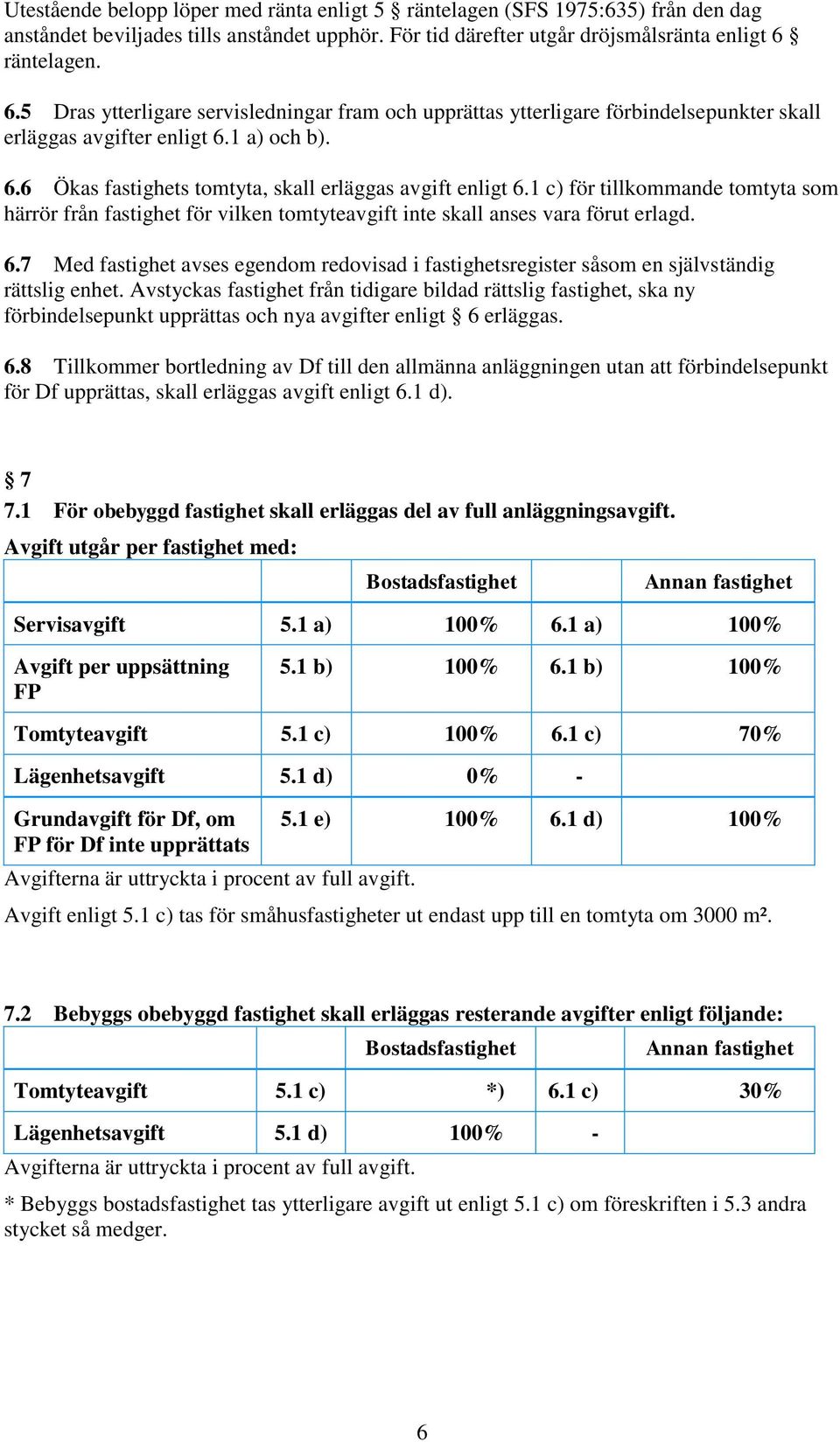 1 c) för tillkommande tomtyta som härrör från fastighet för vilken tomtyteavgift inte skall anses vara förut erlagd. 6.